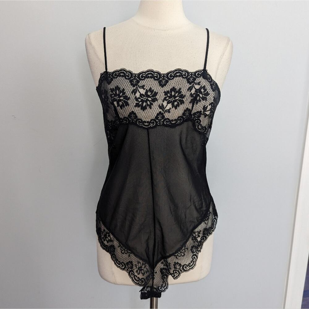 Vintage Lady Lynne Black Sheer Lace Bodysuit Medium Made in USA 1970s - Picture 2 of 10